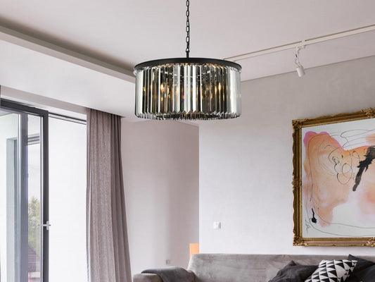 Elegant Furniture & Lighting - Sydney 8 light Matte Black Chandelier Silver Shade (Grey) Royal Cut Crystal - 1238D31MB-SS/RC veiw 1