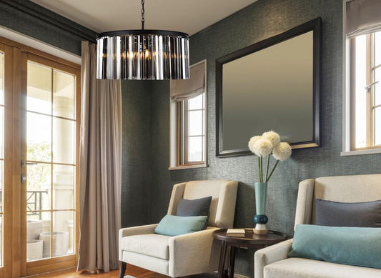 Elegant Furniture & Lighting - Sydney 8 light Matte Black Chandelier Silver Shade (Grey) Royal Cut Crystal - 1208D31MB-SS/RC veiw 1