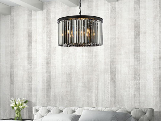 Elegant Furniture & Lighting - Sydney 8 light Matte Black Chandelier Silver Shade (Grey) Royal Cut Crystal - 1238D26MB-SS/RC veiw 1
