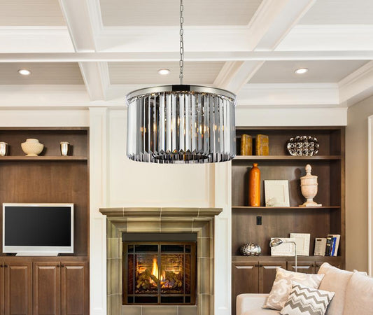 Elegant Furniture & Lighting - Sydney 8 light polished nickel Chandelier Silver Shade (Grey) Royal Cut Crystal - 1238D26PN-SS/RC veiw 1