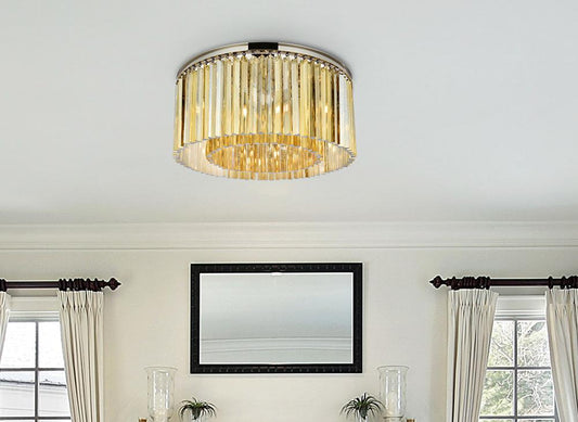 Elegant Furniture & Lighting - Sydney 8 light polished nickel Flush Mount Golden Teak (Smoky) Royal Cut Crystal - 1208F31PN-GT/RC veiw 1