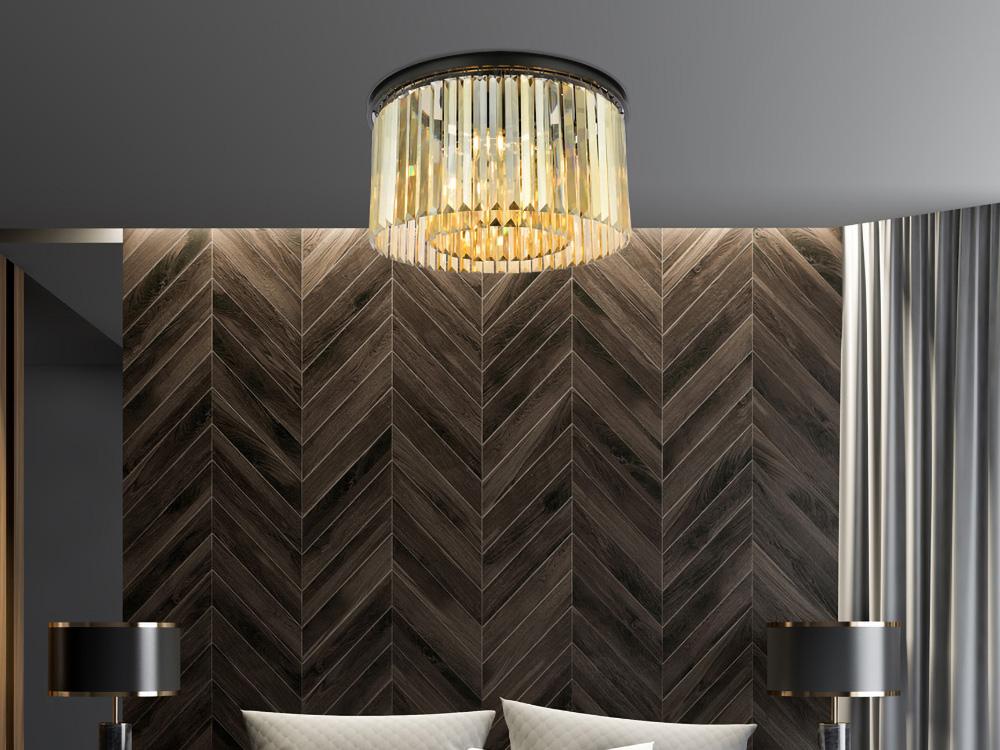 Elegant Furniture & Lighting - Sydney 8 light Matte Black Flush Mount Golden Teak (Smoky) Royal Cut Crystal - 1238F26MB-GT/RC veiw 1