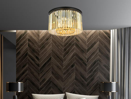 Elegant Furniture & Lighting - Sydney 8 light Matte Black Flush Mount Golden Teak (Smoky) Royal Cut Crystal - 1238F26MB-GT/RC veiw 1
