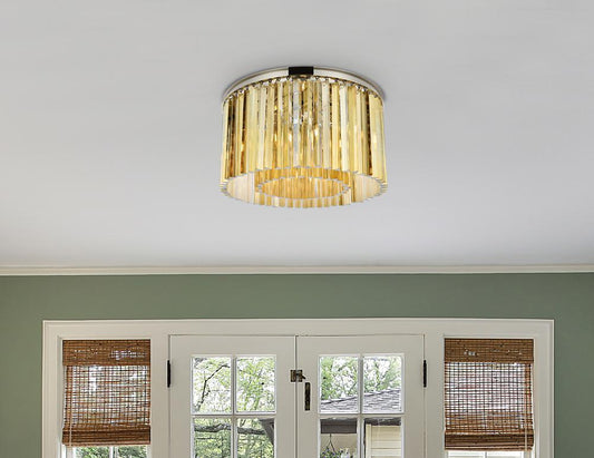Elegant Furniture & Lighting - Sydney 8 light polished nickel Flush Mount Golden Teak (Smoky) Royal Cut Crystal - 1208F26PN-GT/RC veiw 1