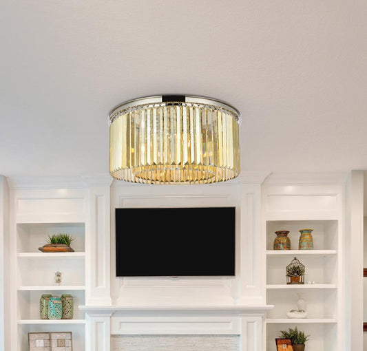 Elegant Furniture & Lighting - Sydney 8 light polished nickel Flush Mount Golden Teak (Smoky) Royal Cut Crystal - 1238F31PN-GT/RC veiw 1