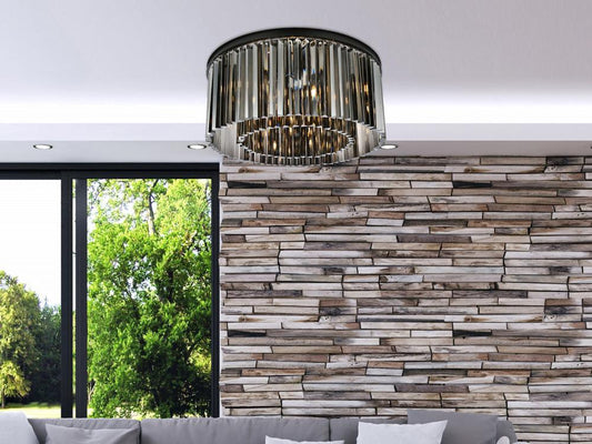 Elegant Furniture & Lighting - Sydney 8 light Matte Black Flush Mount Silver Shade (Grey) Royal Cut Crystal - 1208F31MB-SS/RC veiw 1