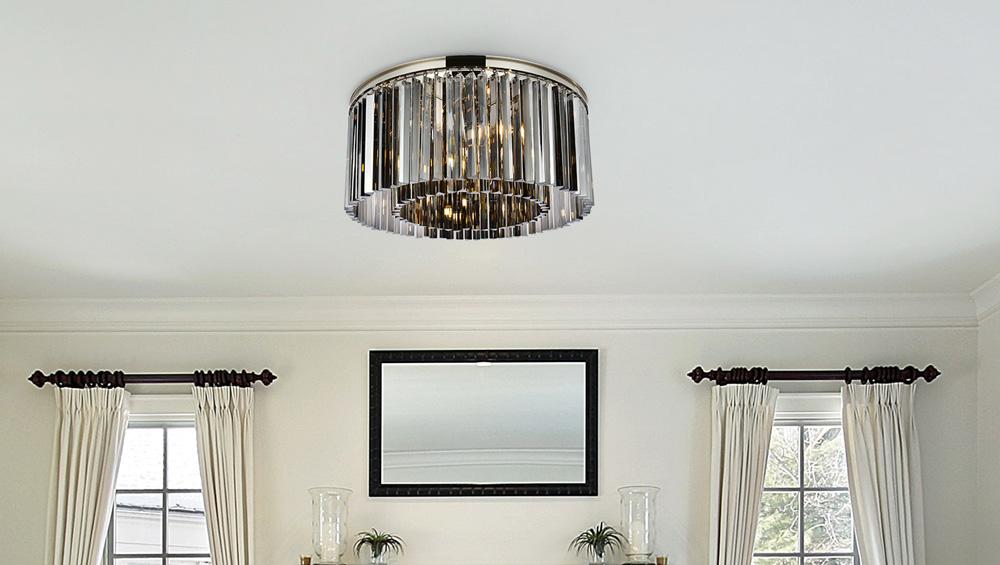 Elegant Furniture & Lighting - Sydney 8 light polished nickel Flush Mount Silver Shade (Grey) Royal Cut Crystal - 1208F31PN-SS/RC veiw 1