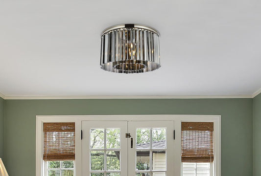 Elegant Furniture & Lighting - Sydney 8 light polished nickel Flush Mount Silver Shade (Grey) Royal Cut Crystal - 1208F26PN-SS/RC veiw 1