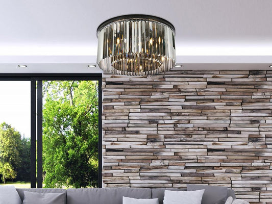 Elegant Furniture & Lighting - Sydney 8 light Matte Black Flush Mount Silver Shade (Grey) Royal Cut Crystal - 1238F31MB-SS/RC veiw 1