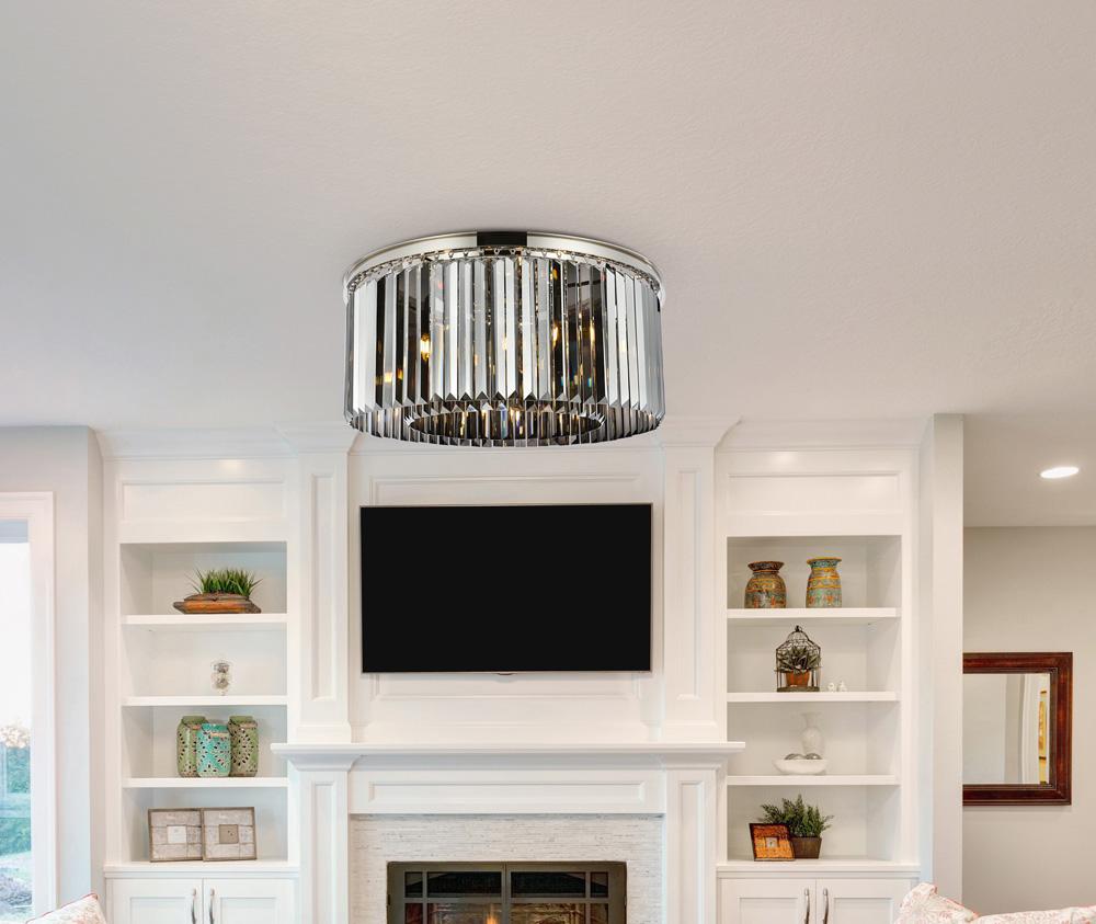 Elegant Furniture & Lighting - Sydney 8 light polished nickel Flush Mount Silver Shade (Grey) Royal Cut Crystal - 1238F31PN-SS/RC veiw 1