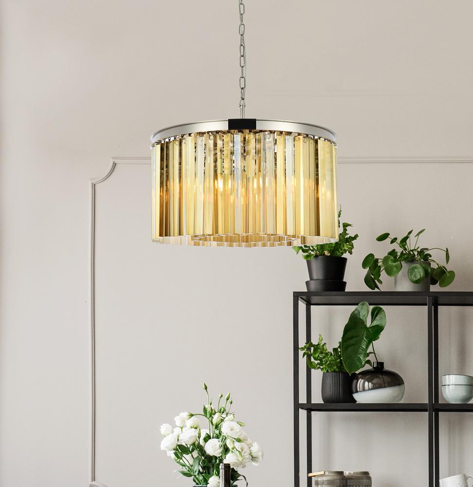 Elegant Furniture & Lighting - Sydney 8 light polished nickel Chandelier Golden Teak (Smoky) Royal Cut Crystal - 1208D26PN-GT/RC veiw 1