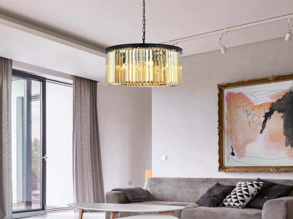 Elegant Furniture & Lighting - Sydney 8 light Matte Black Chandelier Golden Teak (Smoky) Royal Cut Crystal - 1238D31MB-GT/RC veiw 1