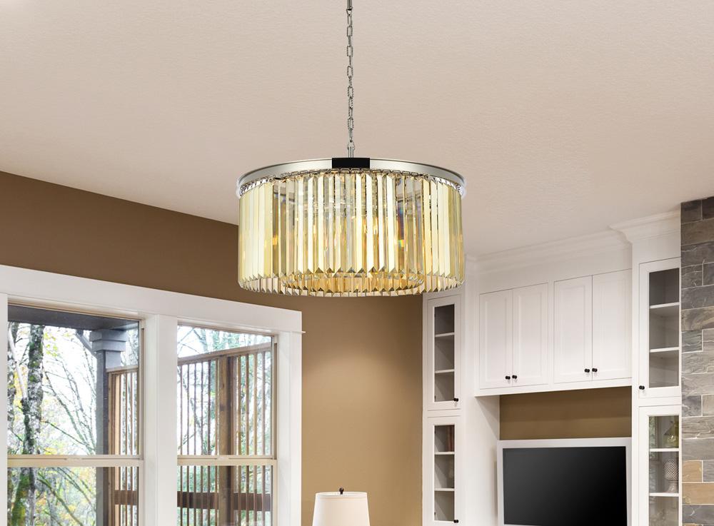 Elegant Furniture & Lighting - Sydney 8 light polished nickel Chandelier Golden Teak (Smoky) Royal Cut Crystal - 1238D31PN-GT/RC veiw 1