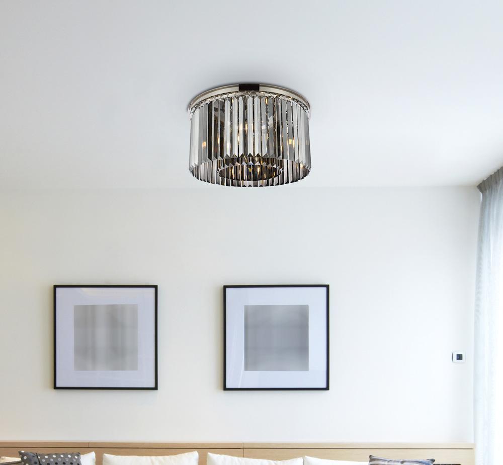 Elegant Furniture & Lighting - Sydney 8 light polished nickel Flush Mount Silver Shade (Grey) Royal Cut Crystal - 1238F26PN-SS/RC veiw 1