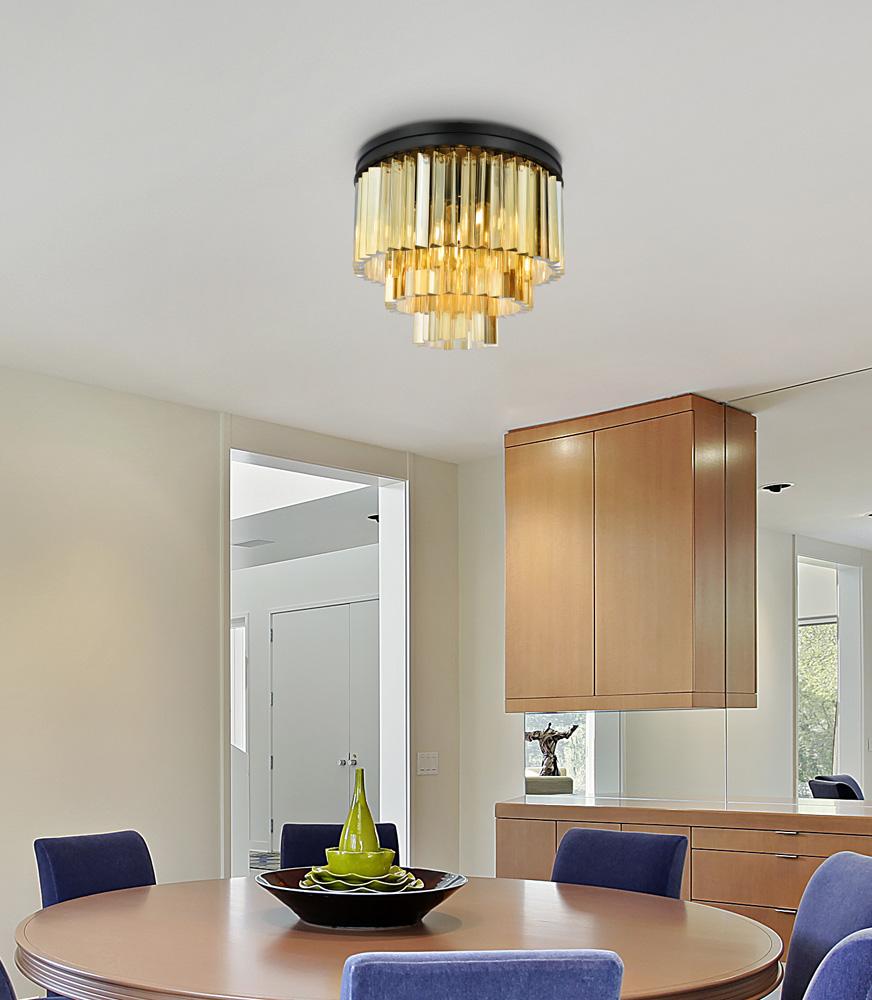 Elegant Furniture & Lighting - Sydney 9 light Matte Black Flush Mount Golden Teak (Smoky) Royal Cut Crystal - 1201F20MB-GT/RC veiw 1