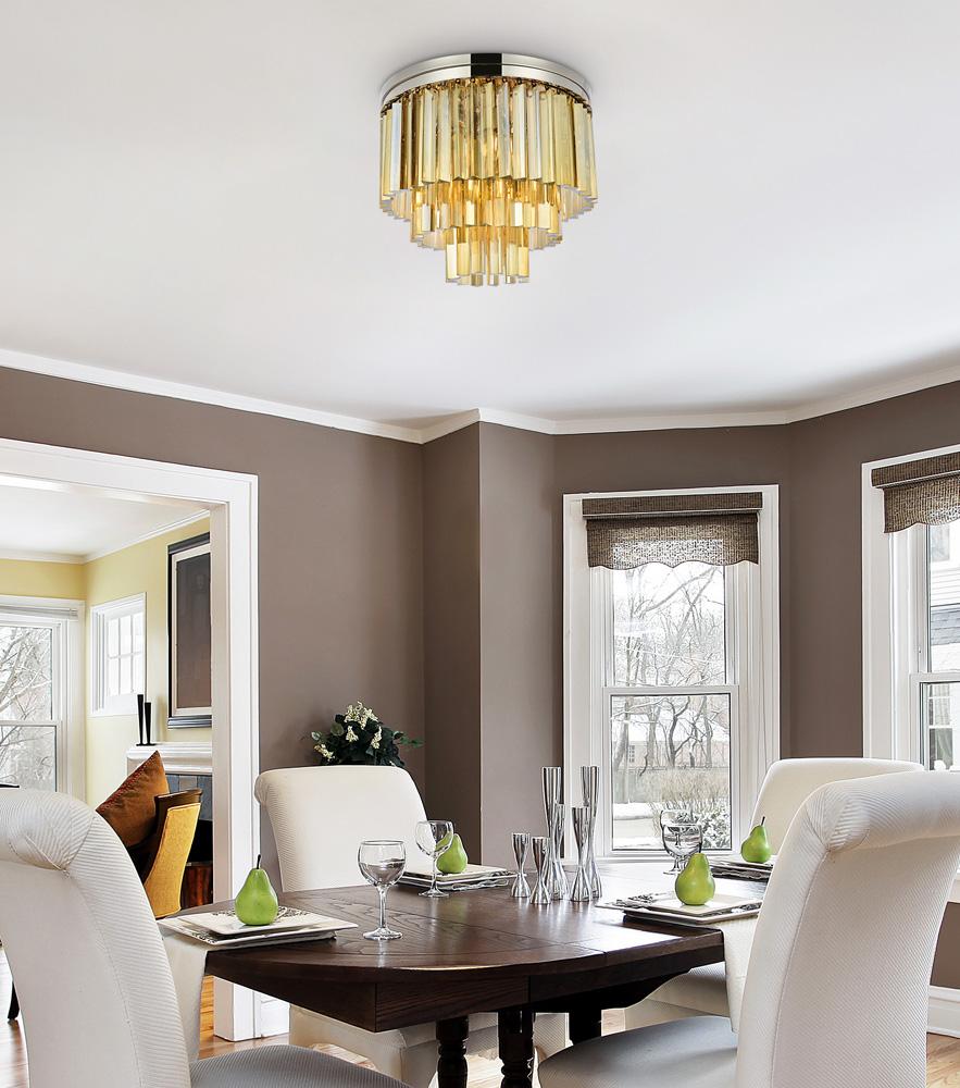 Elegant Furniture & Lighting - Sydney 9 light polished nickel Flush Mount Golden Teak (Smoky) Royal Cut Crystal - 1201F20PN-GT/RC veiw 1