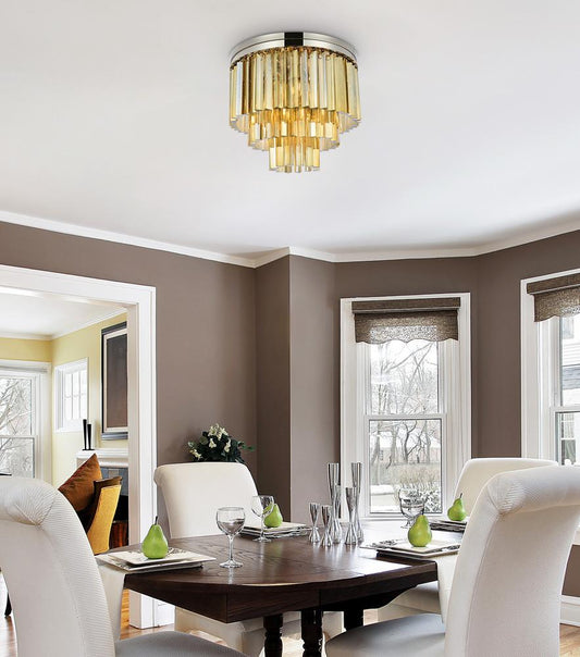 Elegant Furniture & Lighting - Sydney 9 light polished nickel Flush Mount Golden Teak (Smoky) Royal Cut Crystal - 1201F20PN-GT/RC veiw 1