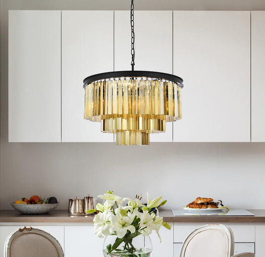 Elegant Furniture & Lighting - Sydney 9 light Matte Black Chandelier Golden Teak (Smoky) Royal Cut Crystal - 1201D26MB-GT/RC veiw 1
