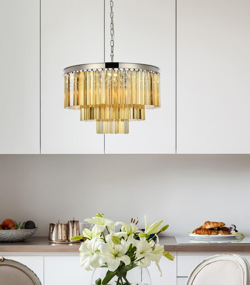 Elegant Furniture & Lighting - Sydney 9 light polished nickel Chandelier Golden Teak (Smoky) Royal Cut Crystal - 1201D26PN-GT/RC veiw 1