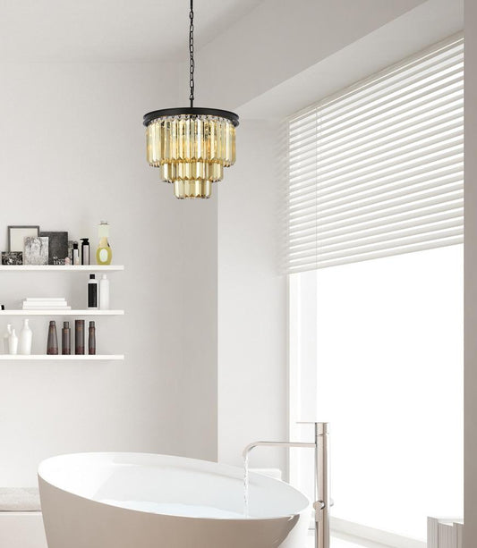 Elegant Furniture & Lighting - Sydney 9 light Matte Black Chandelier Golden Teak (Smoky) Royal Cut Crystal - 1231D20MB-GT/RC veiw 1