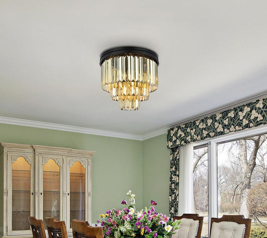 Elegant Furniture & Lighting - Sydney 9 light Matte Black Flush Mount Golden Teak (Smoky) Royal Cut Crystal - 1231F20MB-GT/RC veiw 1