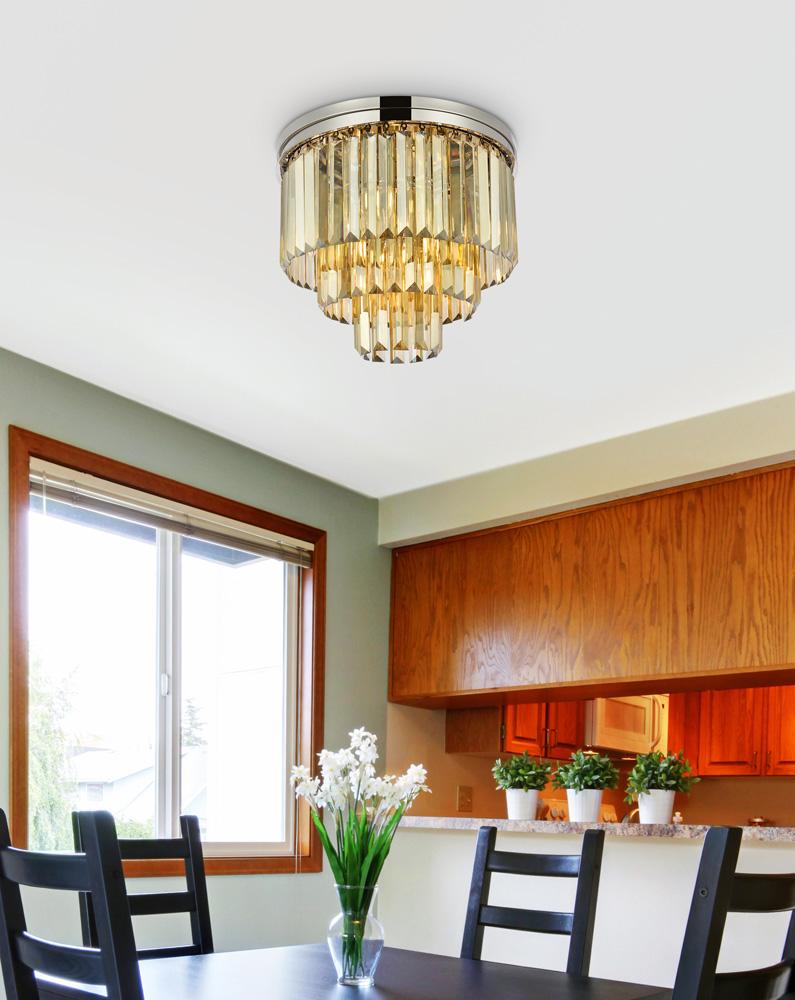 Elegant Furniture & Lighting - Sydney 9 light polished nickel Flush Mount Golden Teak (Smoky) Royal Cut Crystal - 1231F20PN-GT/RC veiw 1