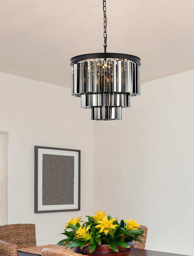 Elegant Furniture & Lighting - Sydney 9 light Matte Black Chandelier Silver Shade (Grey) Royal Cut Crystal - 1201D20MB-SS/RC veiw 1