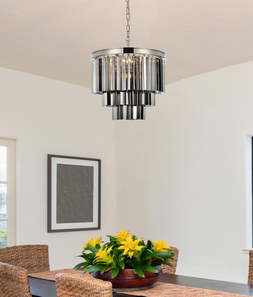 Elegant Furniture & Lighting - Sydney 9 light polished nickel Chandelier Silver Shade (Grey) Royal Cut Crystal - 1201D20PN-SS/RC veiw 1