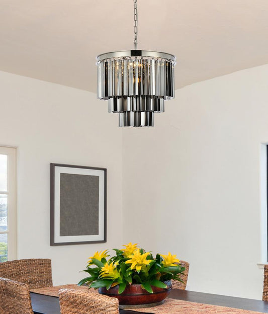 Elegant Furniture & Lighting - Sydney 9 light polished nickel Chandelier Silver Shade (Grey) Royal Cut Crystal - 1201D20PN-SS/RC veiw 1