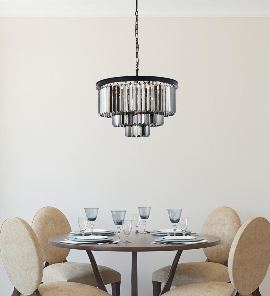 Elegant Furniture & Lighting - Sydney 9 light Matte Black Chandelier Silver Shade (Grey) Royal Cut Crystal - 1231D26MB-SS/RC veiw 1