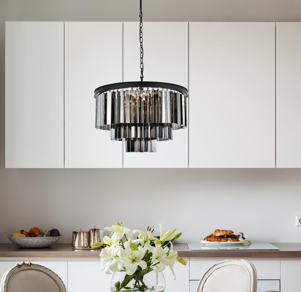 Elegant Furniture & Lighting - Sydney 9 light Matte Black Chandelier Silver Shade (Grey) Royal Cut Crystal - 1201D26MB-SS/RC veiw 1