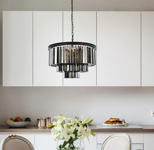 Elegant Furniture & Lighting - Sydney 9 light Matte Black Chandelier Silver Shade (Grey) Royal Cut Crystal - 1201D26MB-SS/RC veiw 1