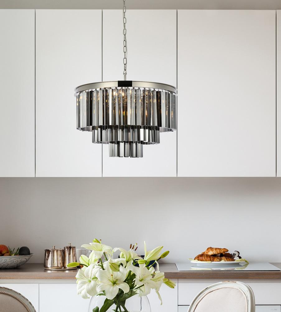 Elegant Furniture & Lighting - Sydney 9 light polished nickel Chandelier Silver Shade (Grey) Royal Cut Crystal - 1201D26PN-SS/RC veiw 1