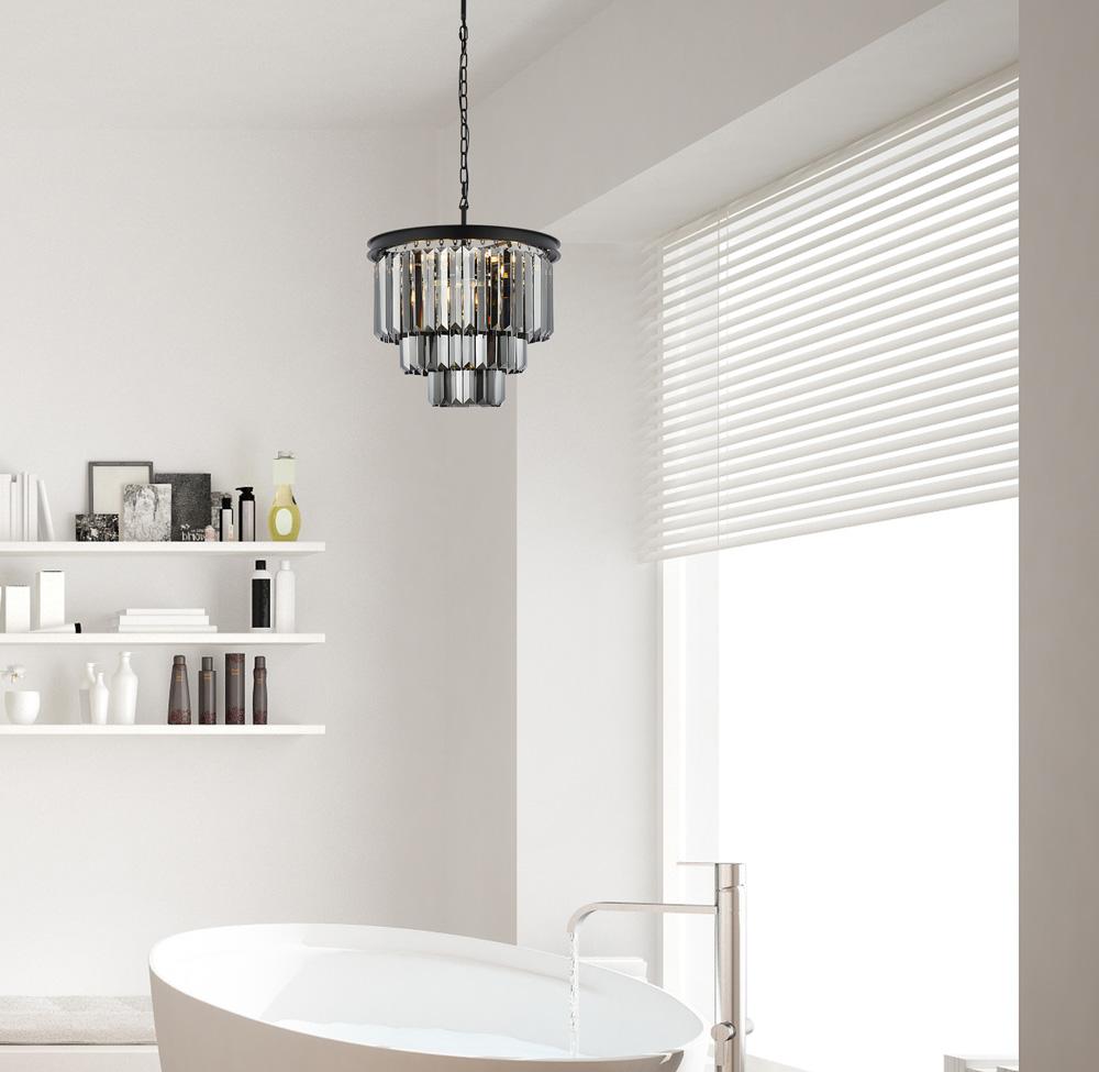 Elegant Furniture & Lighting - Sydney 9 light Matte Black Chandelier Silver Shade (Grey) Royal Cut Crystal - 1231D20MB-SS/RC veiw 1