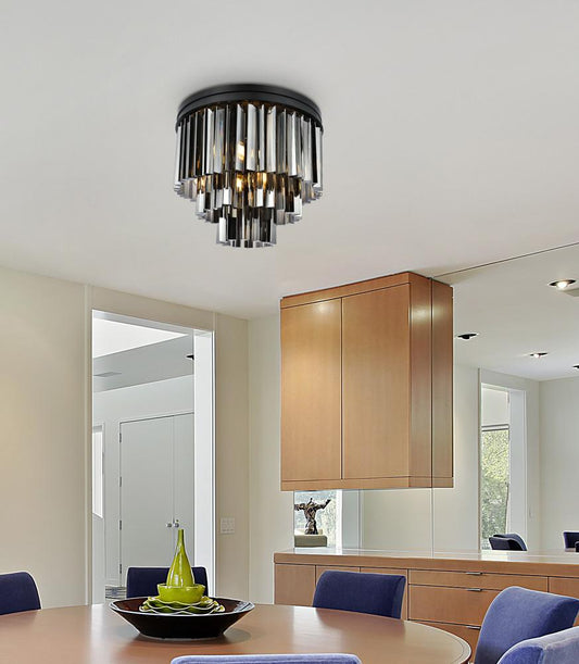 Elegant Furniture & Lighting - Sydney 9 light Matte Black Flush Mount Silver Shade (Grey) Royal Cut Crystal - 1201F20MB-SS/RC veiw 1