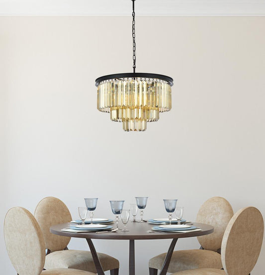Elegant Furniture & Lighting - Sydney 9 light Matte Black Chandelier Golden Teak (Smoky) Royal Cut Crystal - 1231D26MB-GT/RC veiw 1
