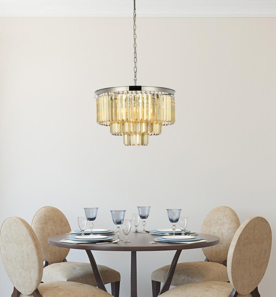 Elegant Furniture & Lighting - Sydney 9 light polished nickel Chandelier Golden Teak (Smoky) Royal Cut Crystal - 1231D26PN-GT/RC veiw 1