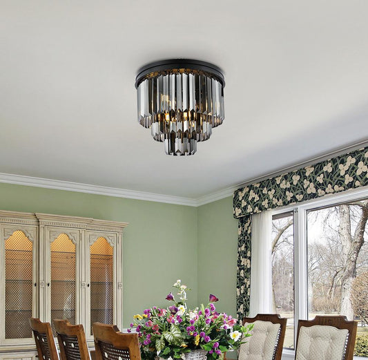 Elegant Furniture & Lighting - Sydney 9 light Matte Black Flush Mount Silver Shade (Grey) Royal Cut Crystal - 1231F20MB-SS/RC veiw 1