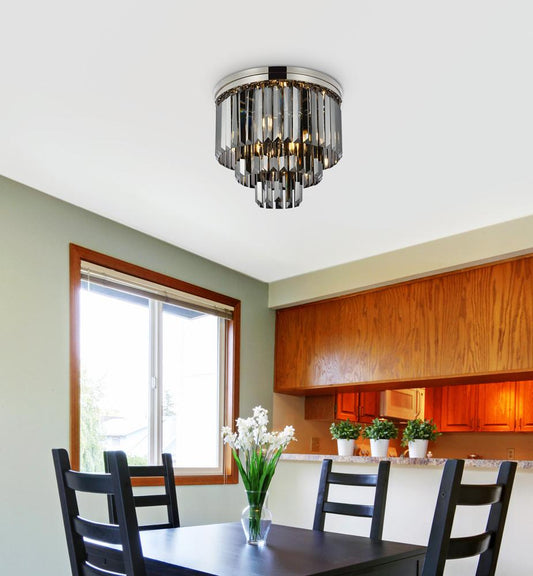Elegant Furniture & Lighting - Sydney 9 light polished nickel Flush Mount Silver Shade (Grey) Royal Cut Crystal - 1231F20PN-SS/RC veiw 1