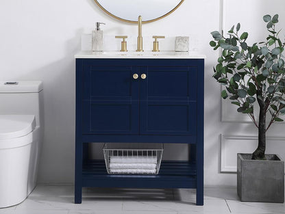 Elegant Furniture & Lighting - Theo 30 inch Single Bathroom Vanity in Blue with Backsplash - VF16430BL-BS veiw 2