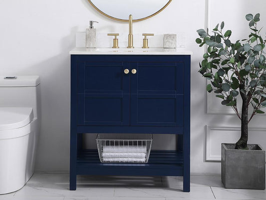 Elegant Furniture & Lighting - Theo 30 inch Single Bathroom Vanity in Blue with Backsplash - VF16430BL-BS veiw 2