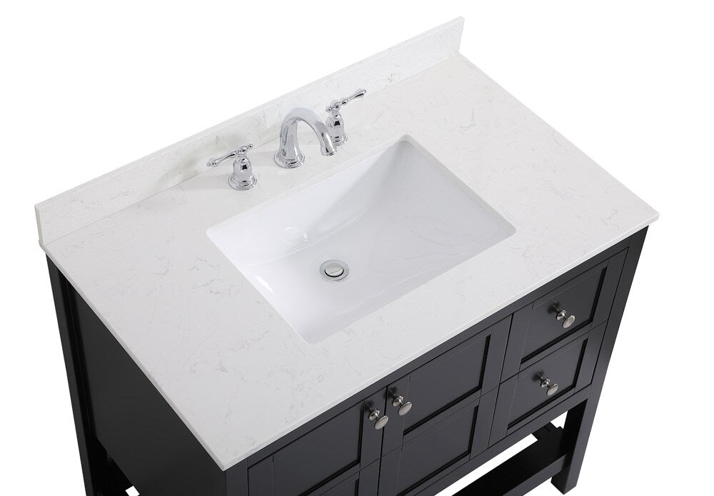 Elegant Furniture & Lighting - Theo 36 inch Single Bathroom Vanity in Black with Backsplash - VF16436BK-BS veiw 3