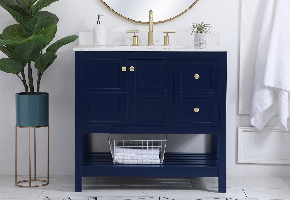 Elegant Furniture & Lighting - Theo 36 inch Single Bathroom Vanity in Blue with Backsplash - VF16436BL-BS veiw 2