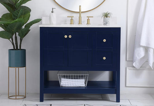 Elegant Furniture & Lighting - Theo 36 inch Single Bathroom Vanity in Blue with Backsplash - VF16436BL-BS veiw 2