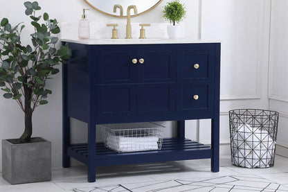 Elegant Furniture & Lighting - Theo 36 inch Single Bathroom Vanity in Blue with Backsplash - VF16436BL-BS veiw 8