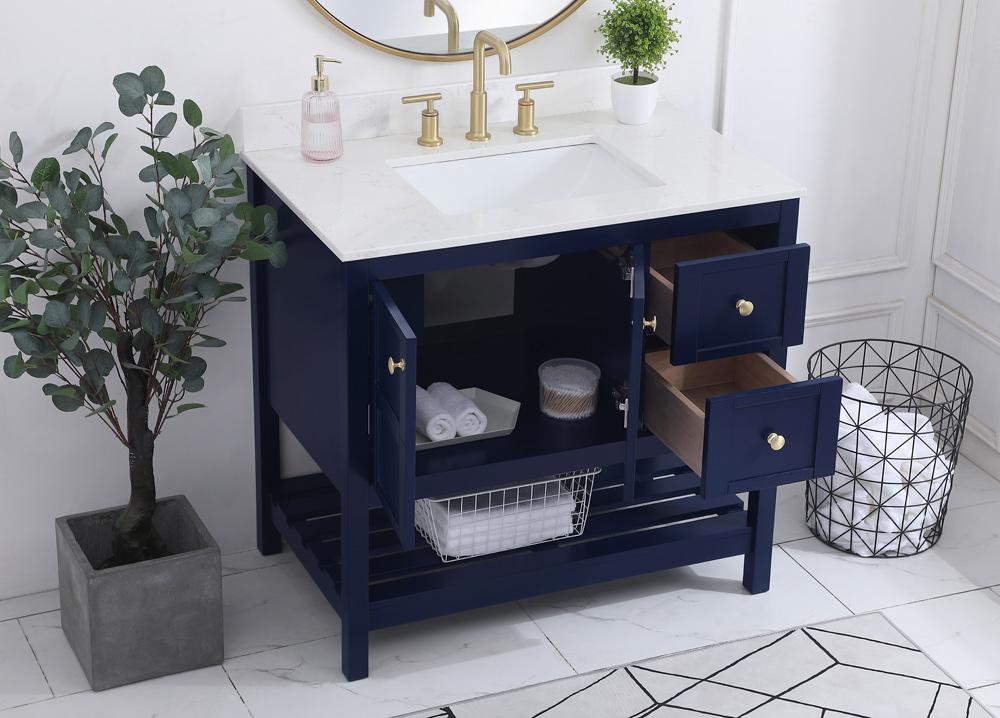 Elegant Furniture & Lighting - Theo 36 inch Single Bathroom Vanity in Blue with Backsplash - VF16436BL-BS veiw 9