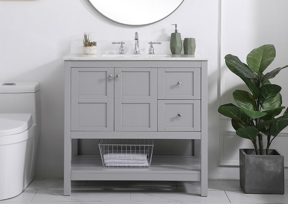 Elegant Furniture & Lighting - Theo 36 inch Single Bathroom Vanity in Gray with Backsplash - VF16436GR-BS veiw 2