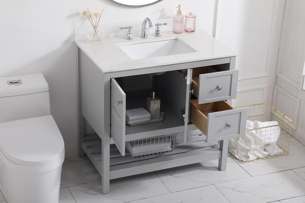 Elegant Furniture & Lighting - Theo 36 inch Single Bathroom Vanity in Gray with Backsplash - VF16436GR-BS veiw 9