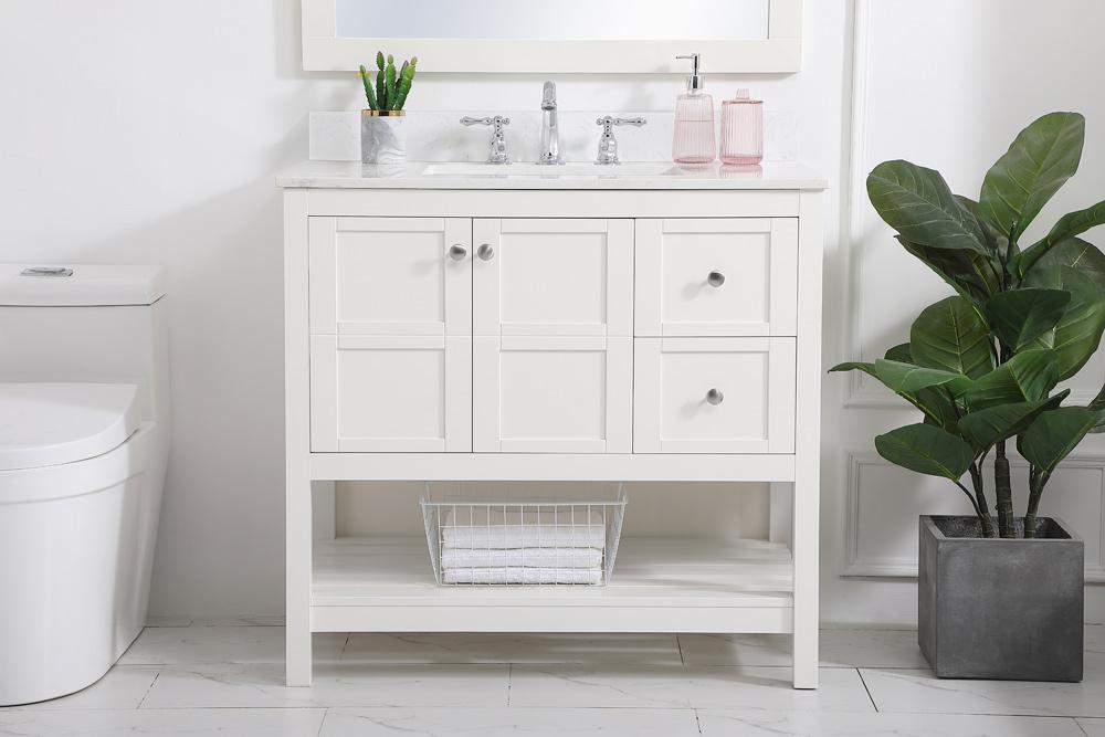 Elegant Furniture & Lighting - Theo 36 inch Single Bathroom Vanity in White with Backsplash - VF16436WH-BS veiw 2