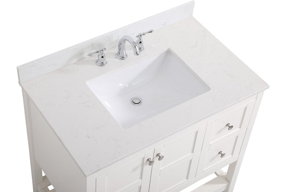 Elegant Furniture & Lighting - Theo 36 inch Single Bathroom Vanity in White with Backsplash - VF16436WH-BS veiw 3